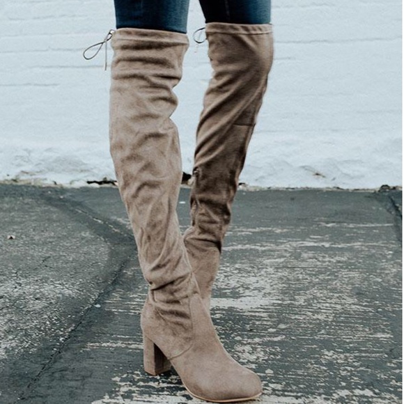 My Delicious Taupe Suede Over The Knee Heel Boots - Picture 6 of 7